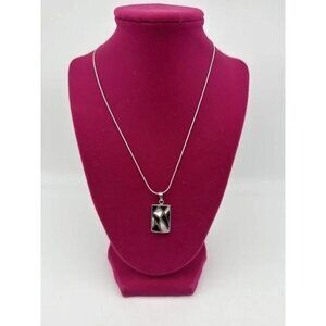 Sterling Silver Necklace w/ Mother of Pearl & Onyx Pendant – 18" Chain
